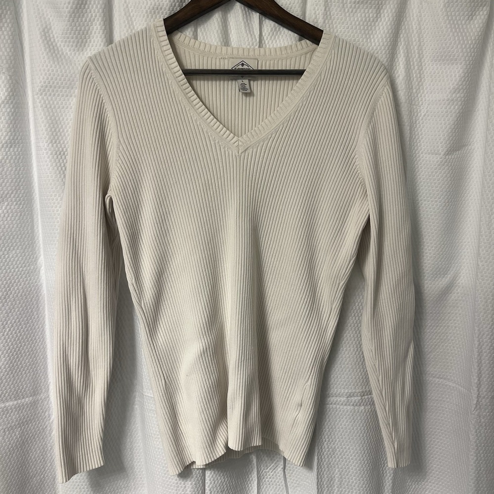 Sexy Y2K Sweater Womens Large Beige Long Sleeve V Neck Knit Top St‎ John's Bay